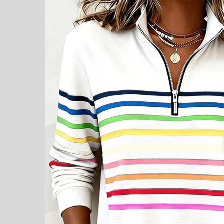Prismette™ | Sweatshirt às riscas coloridas com fecho de 1/4