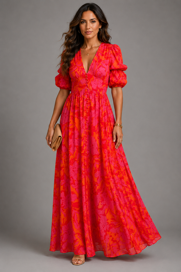 Olympe | Vestido fluido em rosa e laranja