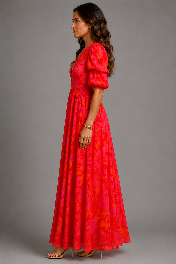 Olympe | Vestido fluido em rosa e laranja
