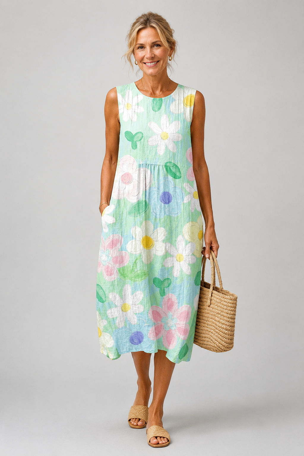 Irène | Vestido midi com flores em tons pastel