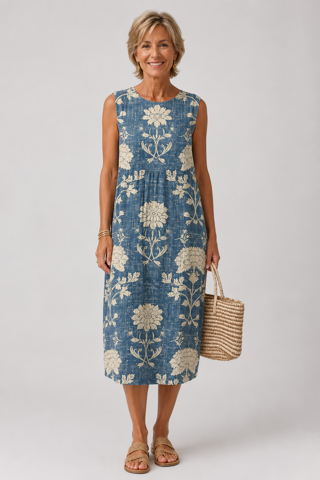 Belle | Vestido boho floral em azul ganga
