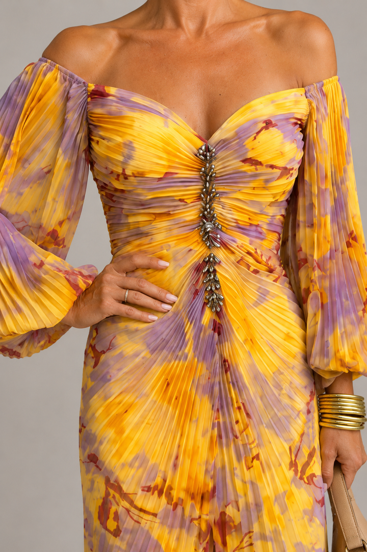 Marielle | Vestido maxi floral com decote profundo