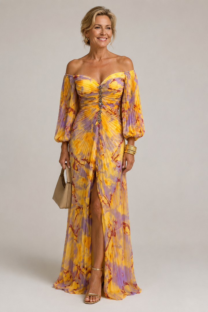 Marielle | Vestido maxi floral com decote profundo