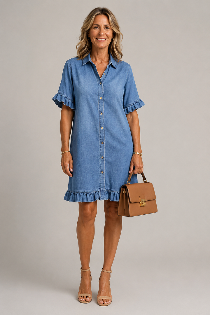 Margaux | Vestido com botões em efeito ganga