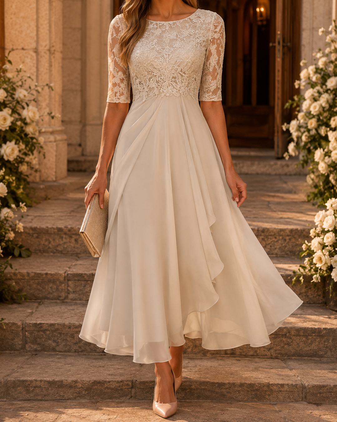 Rose | Vestido midi de renda favorecedor