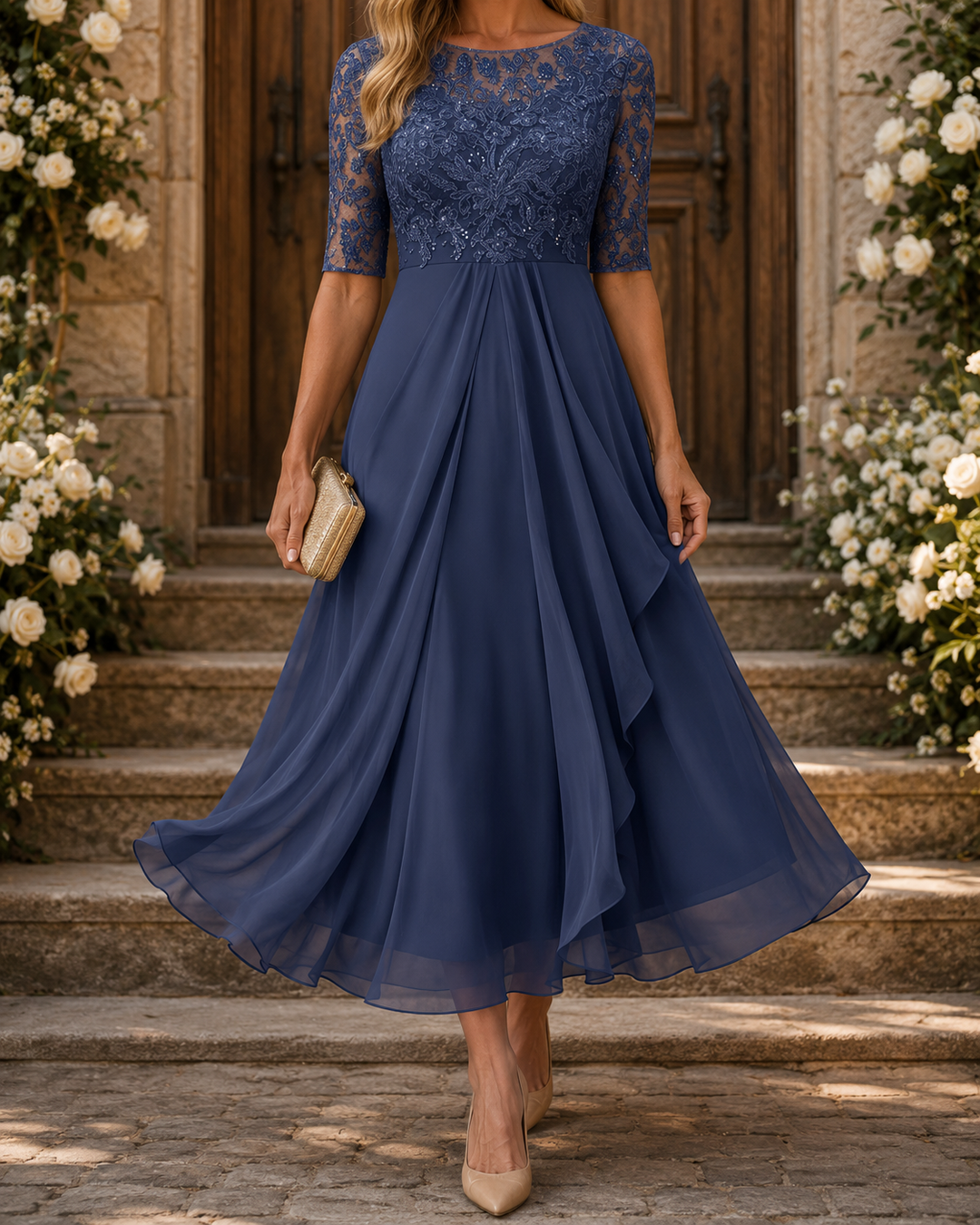 Rose | Vestido midi de renda favorecedor