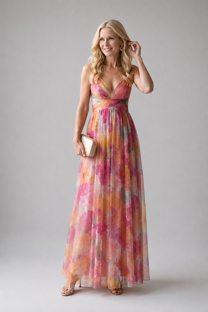 Élise | Vestido maxi envelope com degradé de cores