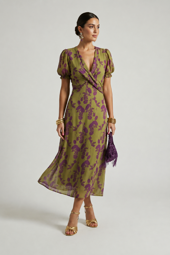 Viviane | Vestido midi floral envelope