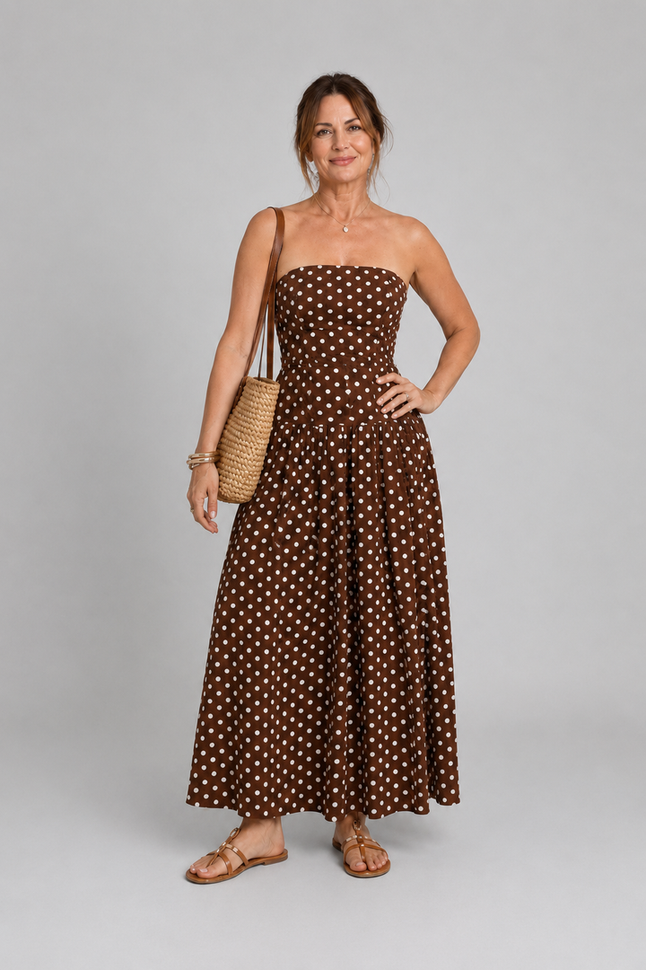 Solène | Vestido midi cai-cai às bolinhas