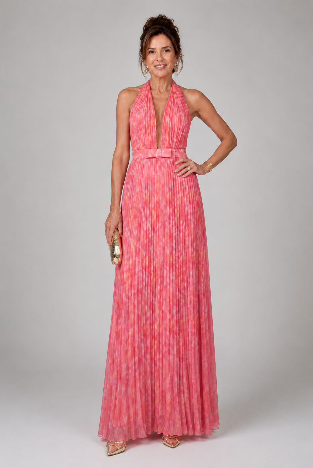 Rosalie | Vestido maxi plissado com gola halter