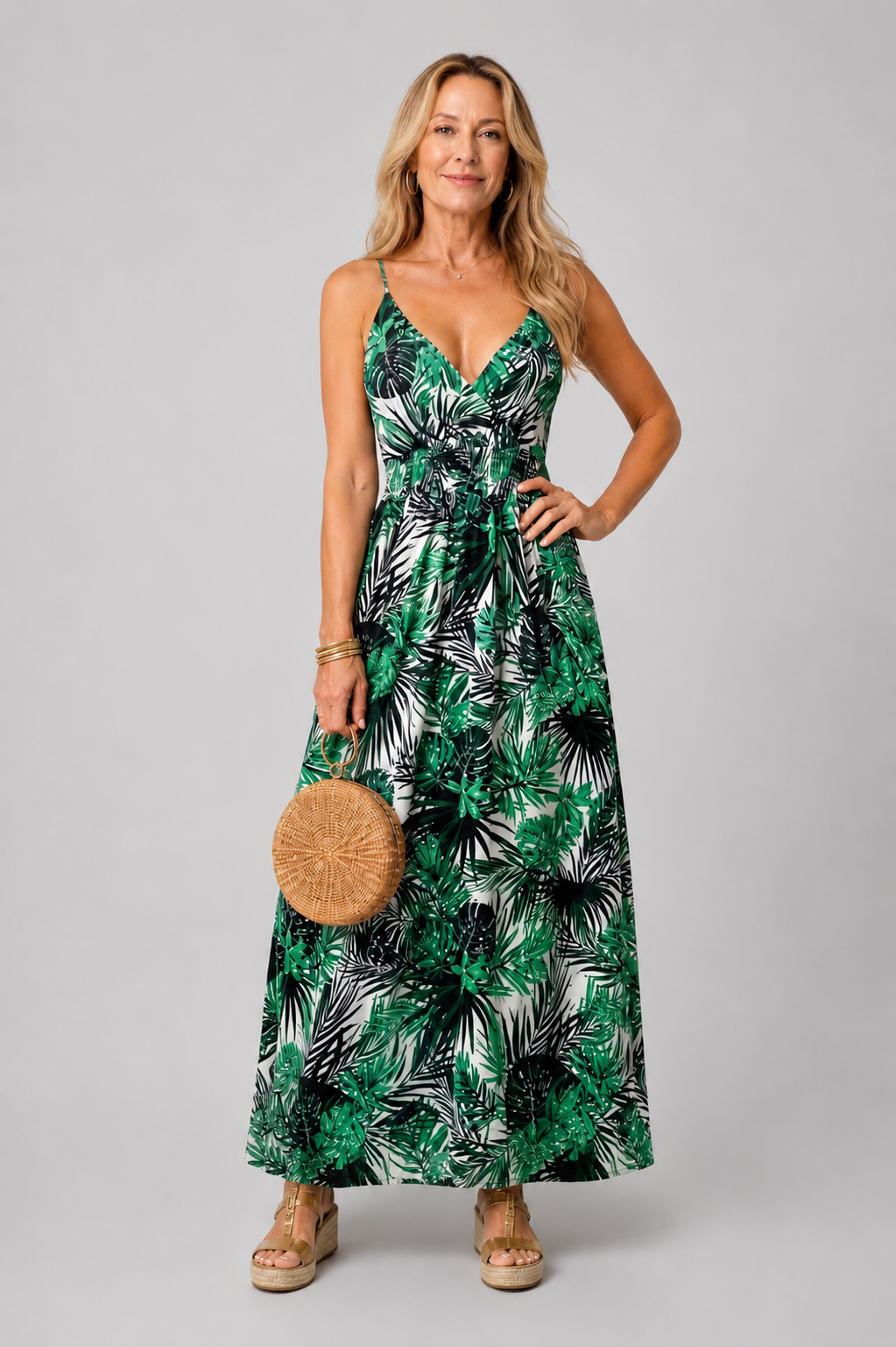 Gisèle | Vestido midi floral com decote em V