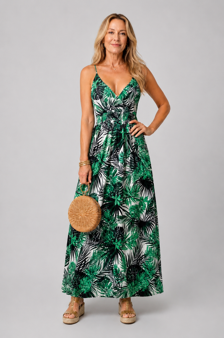 Gisèle | Vestido midi floral com decote em V