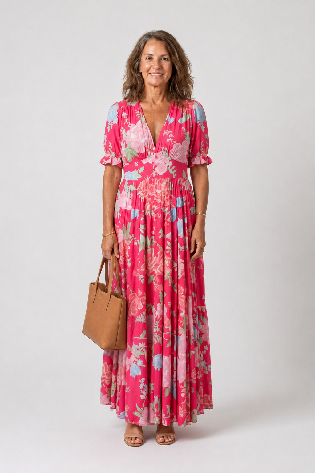 Line | Vestido midi floral romântico com decote em V