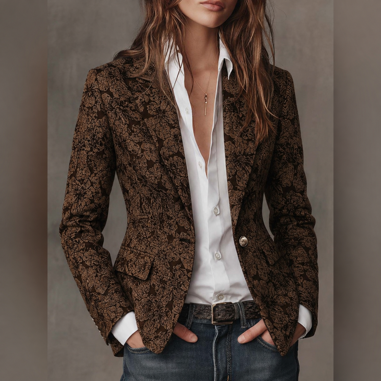 Blazer Jacquard Feminino Cintado com Padrão Paisley