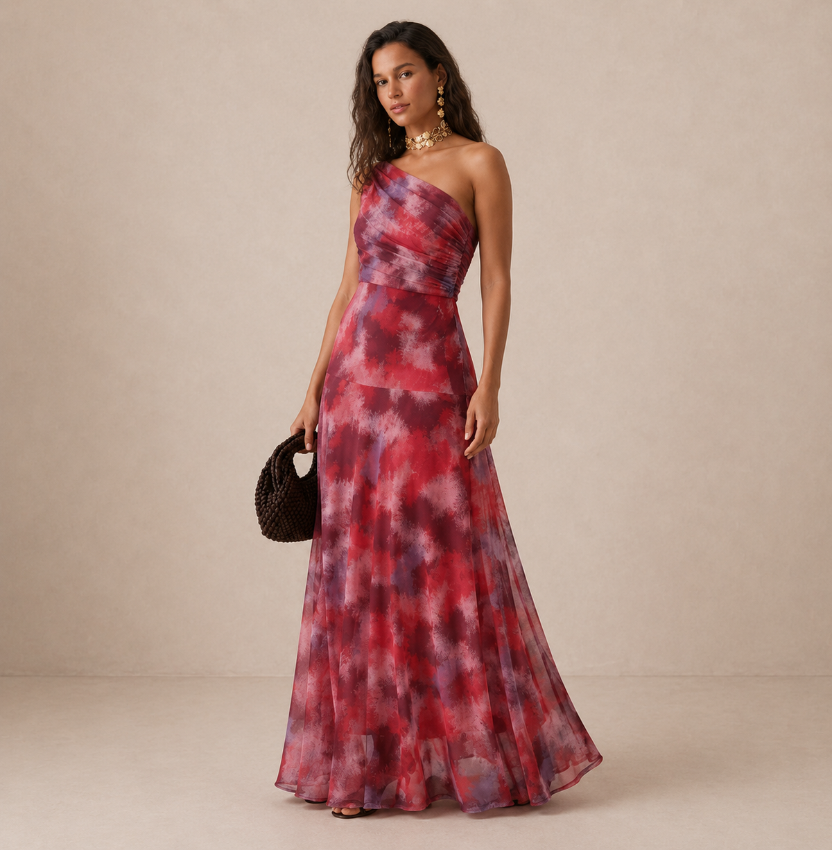 Thea | One-shoulder-maxikjole med print