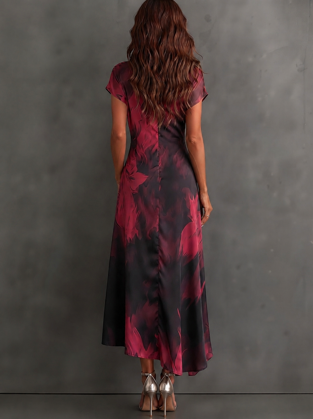 Vestido Midi Trespassado Vermelho e Preto