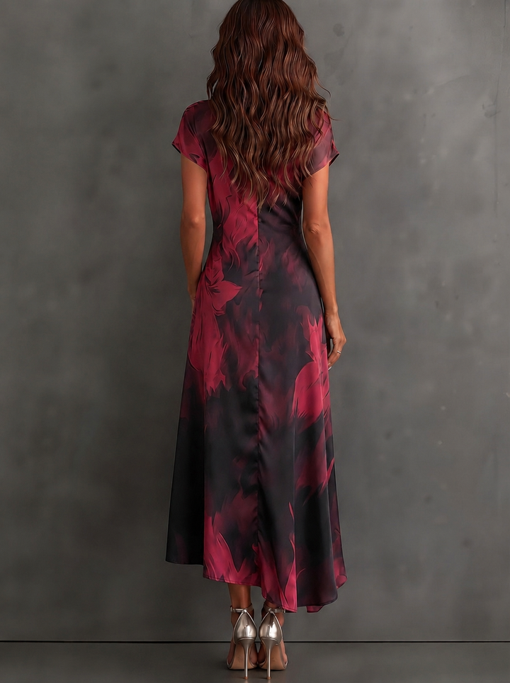 Vestido Midi Trespassado Vermelho e Preto