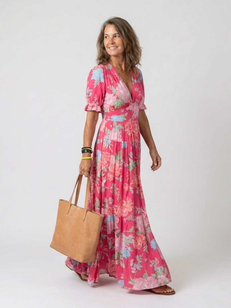 Line | Vestido midi floral romântico com decote em V