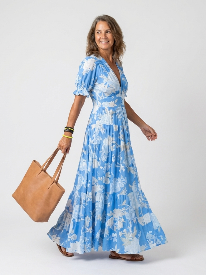 Line | Vestido midi floral romântico com decote em V