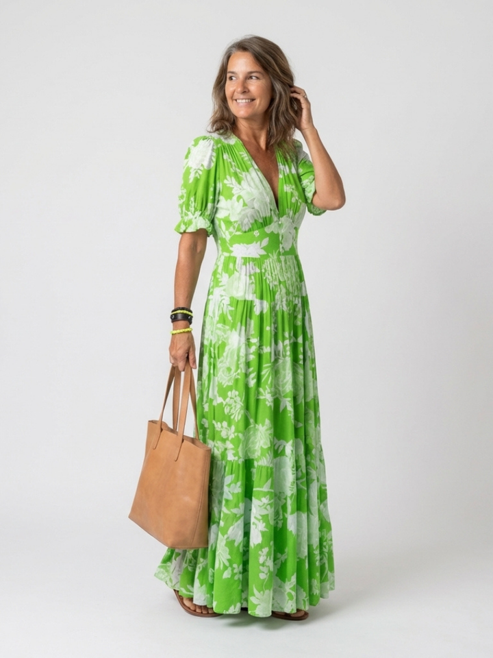 Line | Vestido midi floral romântico com decote em V
