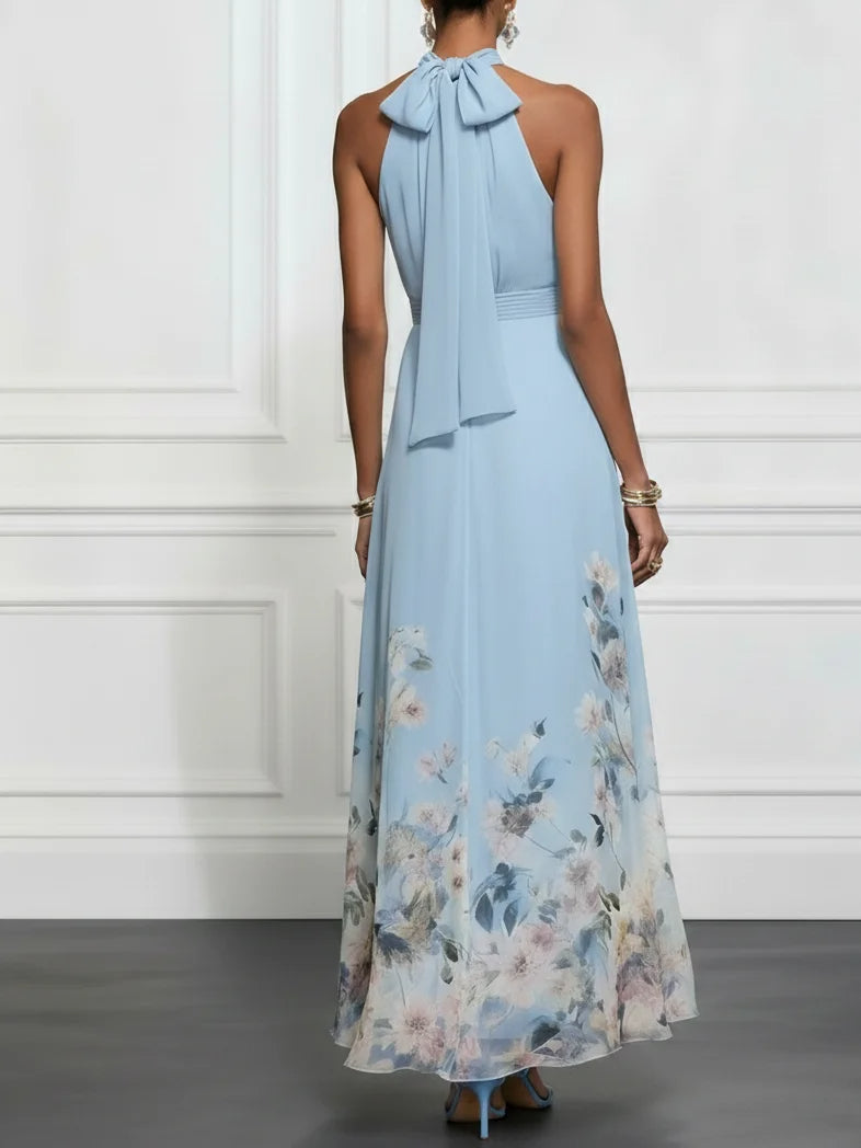 Rosalyn | Vestido Maxi de Chiffon Azul com Flores