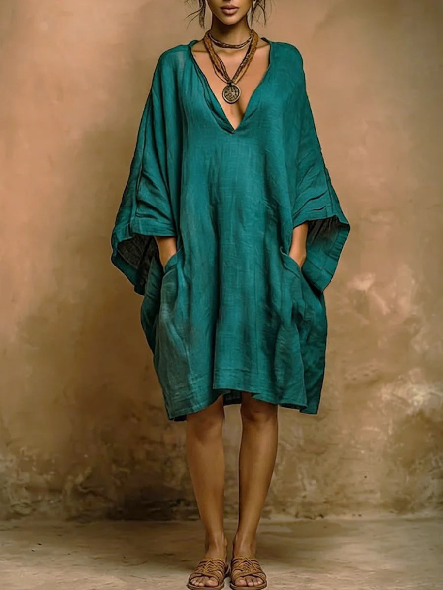 Cassienne – Vestido oversize com decote em V profundo