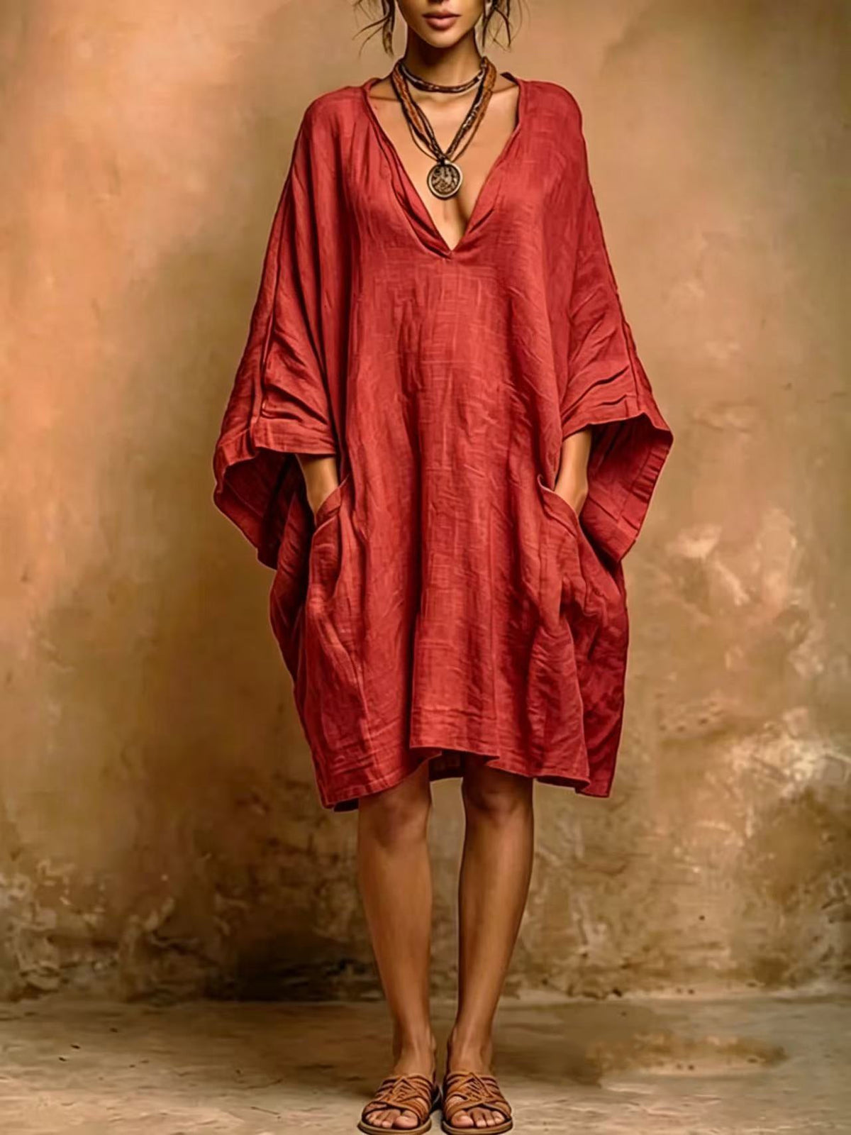 Cassienne – Vestido oversize com decote em V profundo