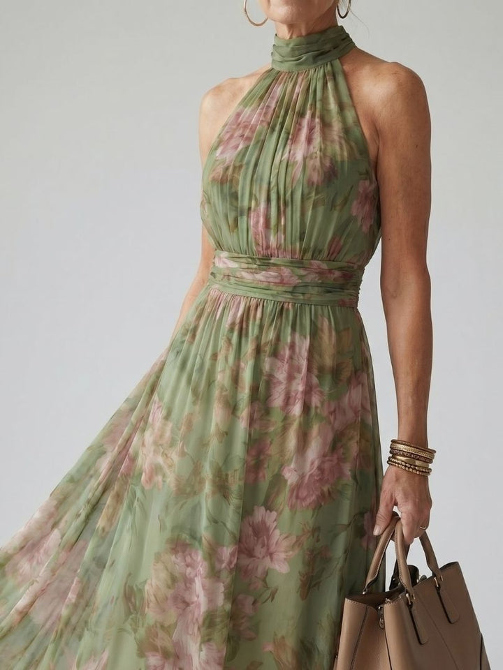 Mirelle | Vestido midi com faixa de folhos na cintura