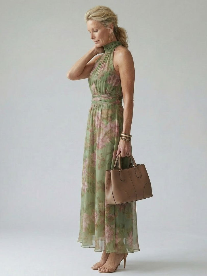 Mirelle | Vestido midi com faixa de folhos na cintura