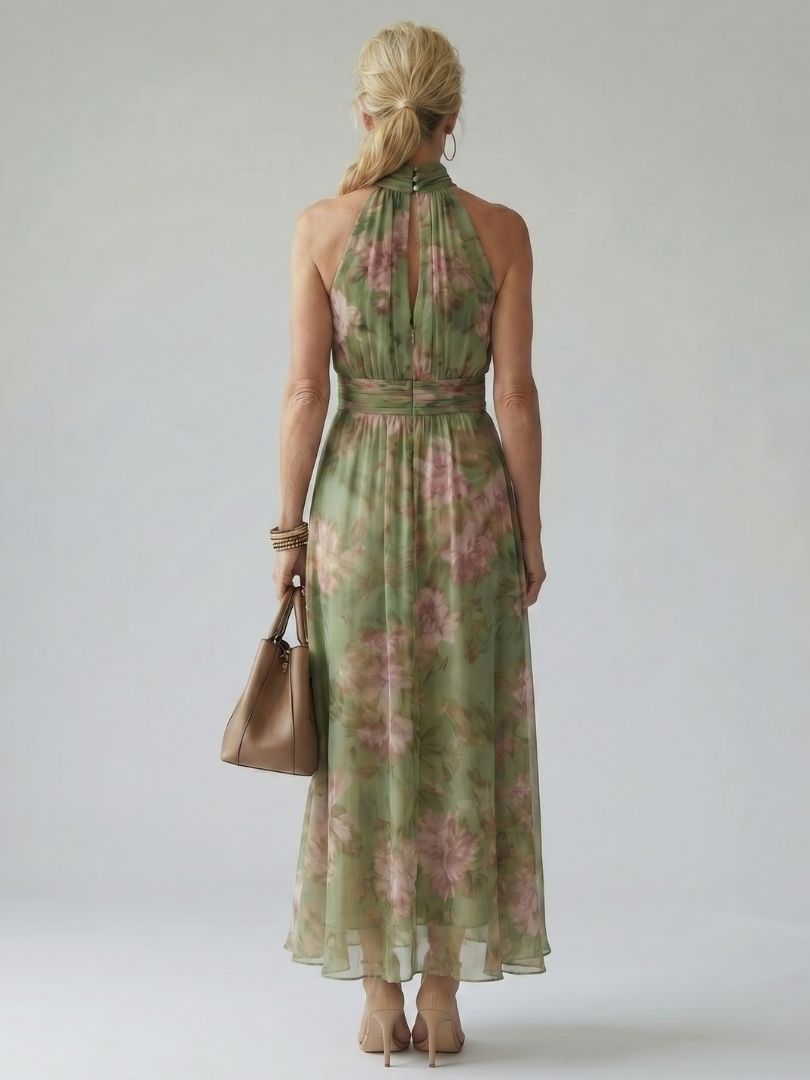 Mirelle | Vestido midi com faixa de folhos na cintura