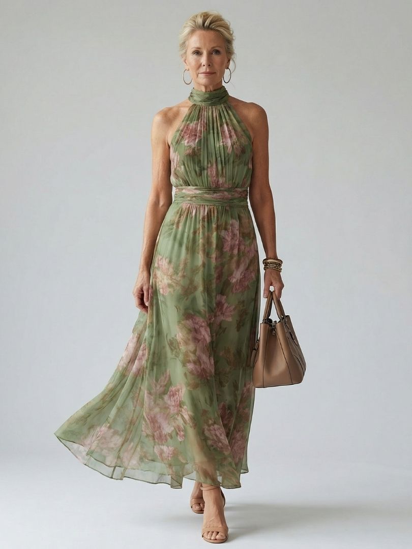Charlotte-Rose | Halterneck-midikjole med blomstermønster