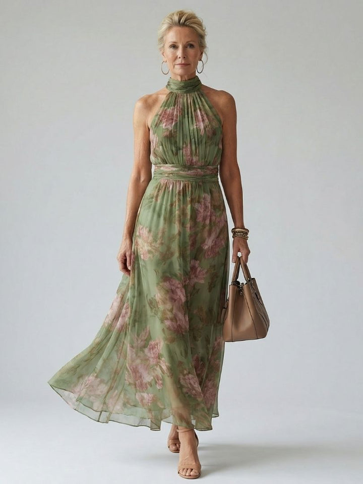 Mirelle | Vestido midi com faixa de folhos na cintura