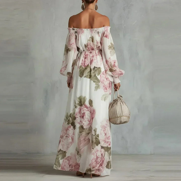 Payton | Vestido Maxi Floral de Ombros Descobertos com Mangas Compridas