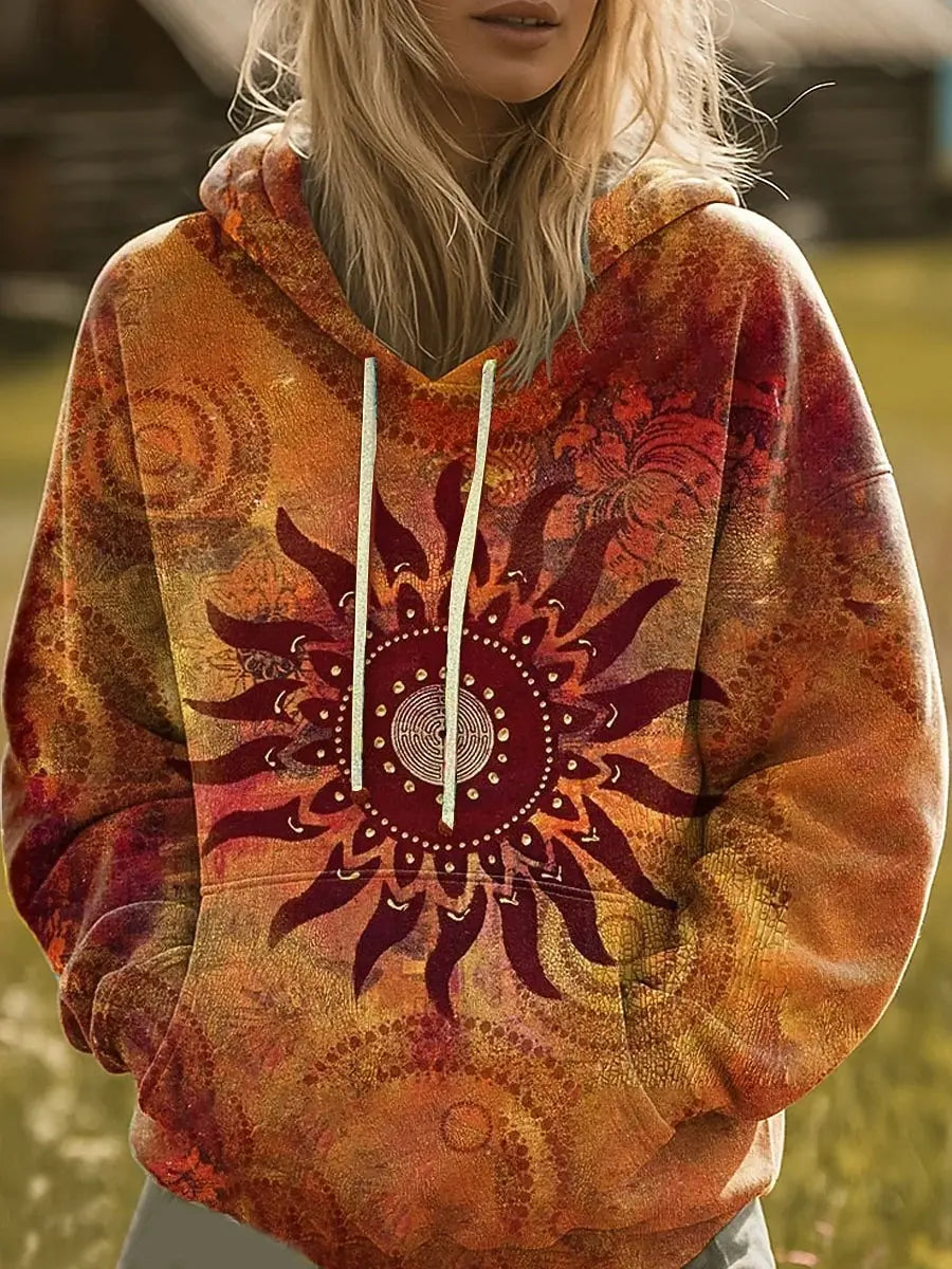 Brisenna | Hoodie Gráfico Arco-Íris com Estampado Sunburst