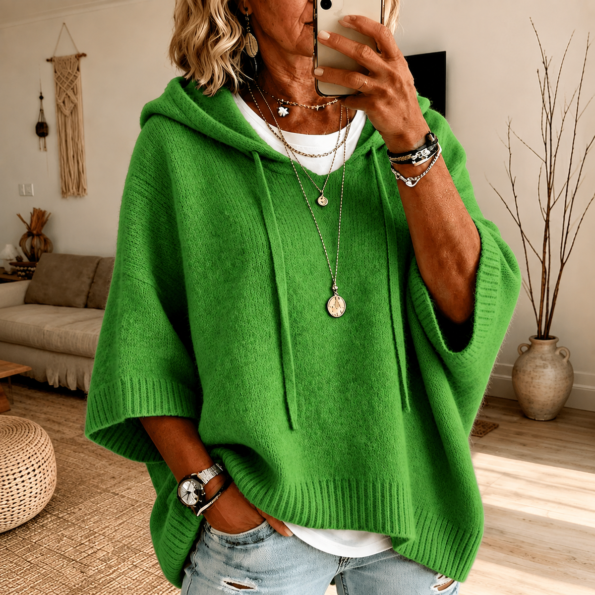 Margaux | Camisola Poncho com Capuz em Verde