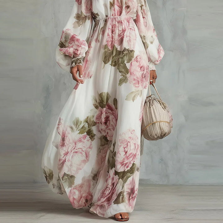 Payton | Vestido Maxi Floral de Ombros Descobertos com Mangas Compridas
