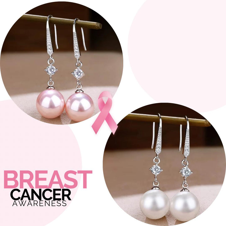 Apoie a luta contra o cancro da mama | Gotas de pérola prateadas pendentes | 1+1 grátis hoje
