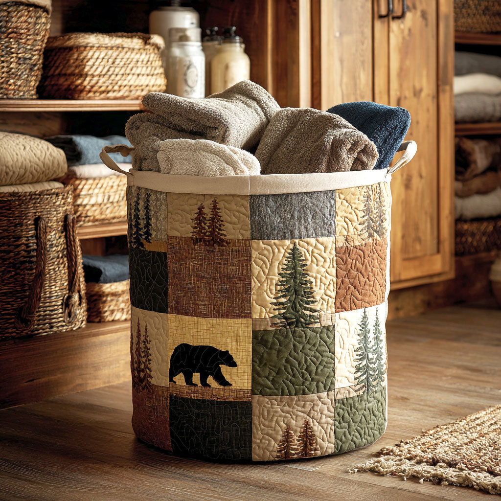 Cesto acolchoado com floresta em estilo patchwork