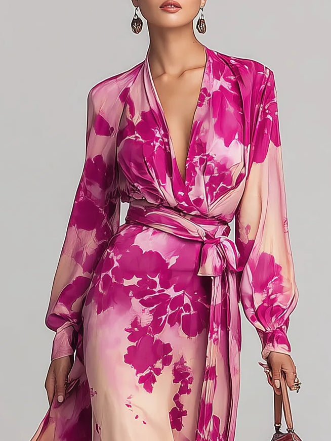 Julia | Vestido Maxi Floral com Decote em V e Cinto