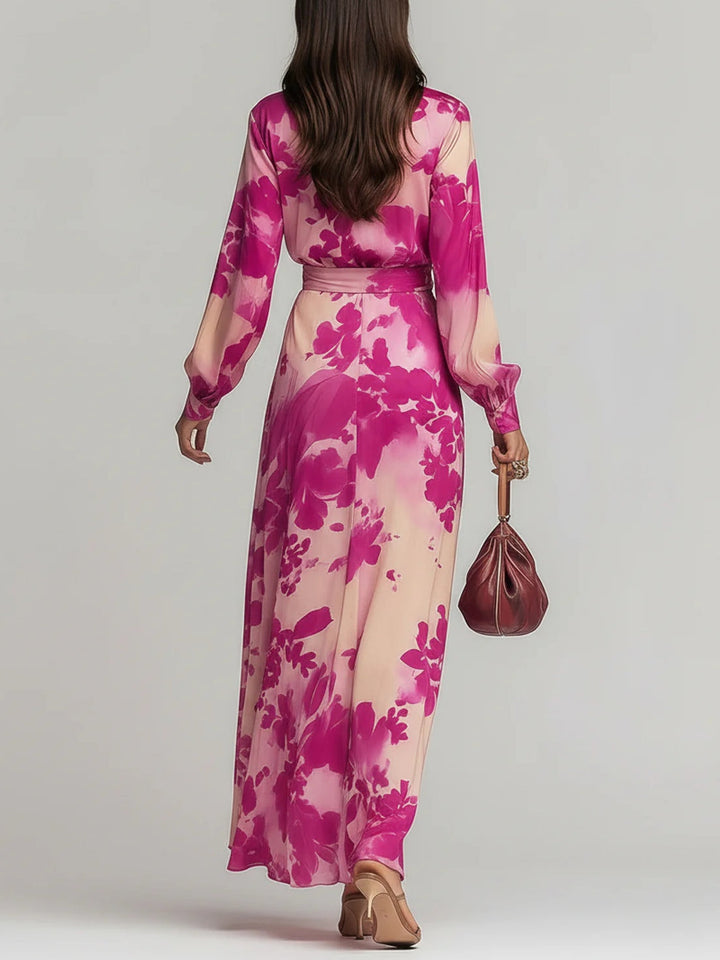 Julia | Vestido Maxi Floral com Decote em V e Cinto