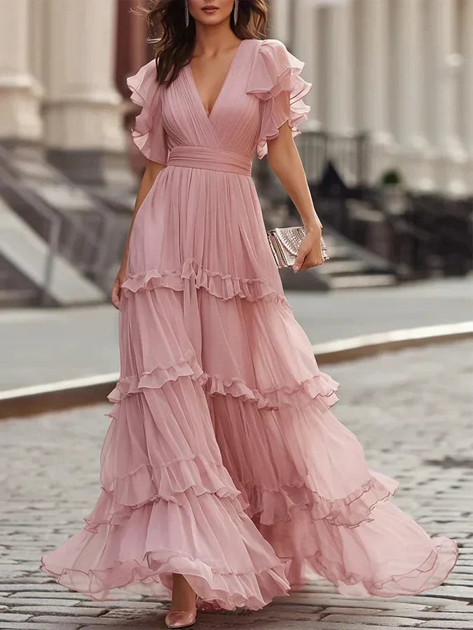 Zoe | Vestido Maxi de Noiva Rosa-Claro Elegante