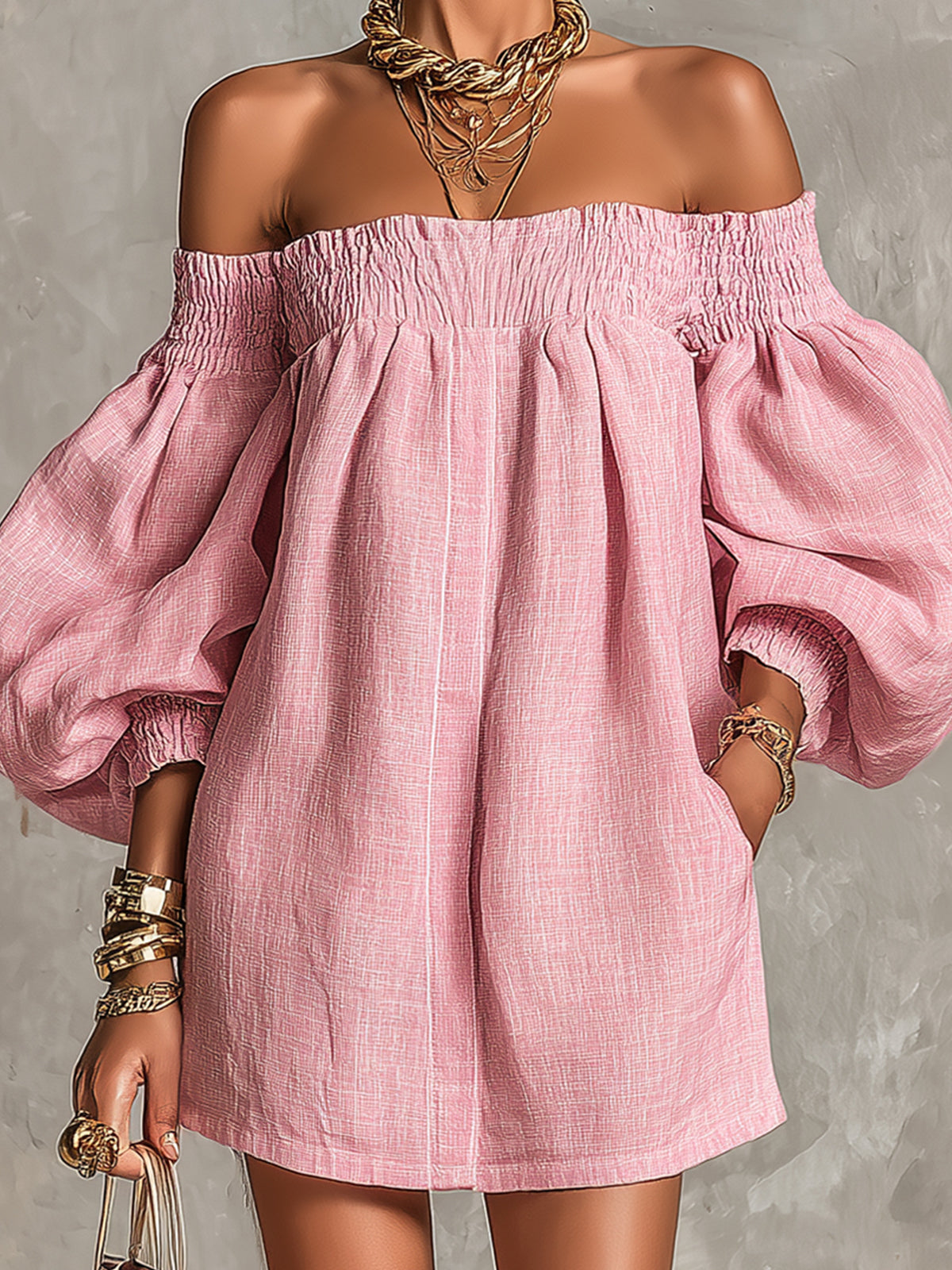 Amelie – Minivestido rosa com mangas balão