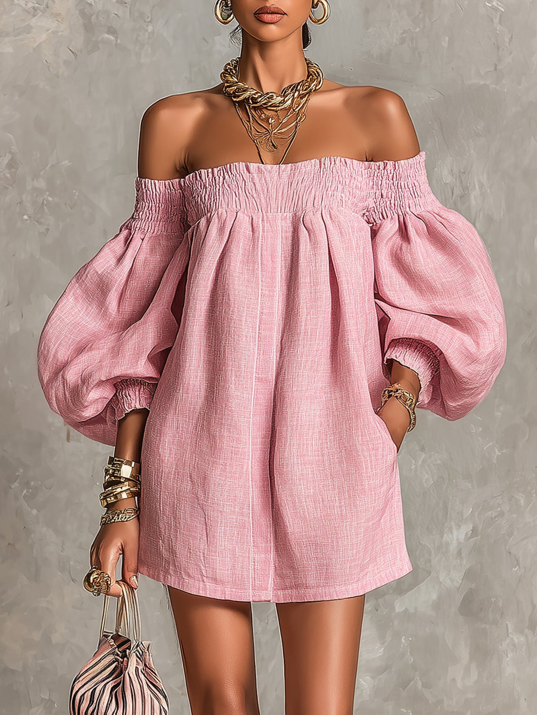 Amelie – Minivestido rosa com mangas balão