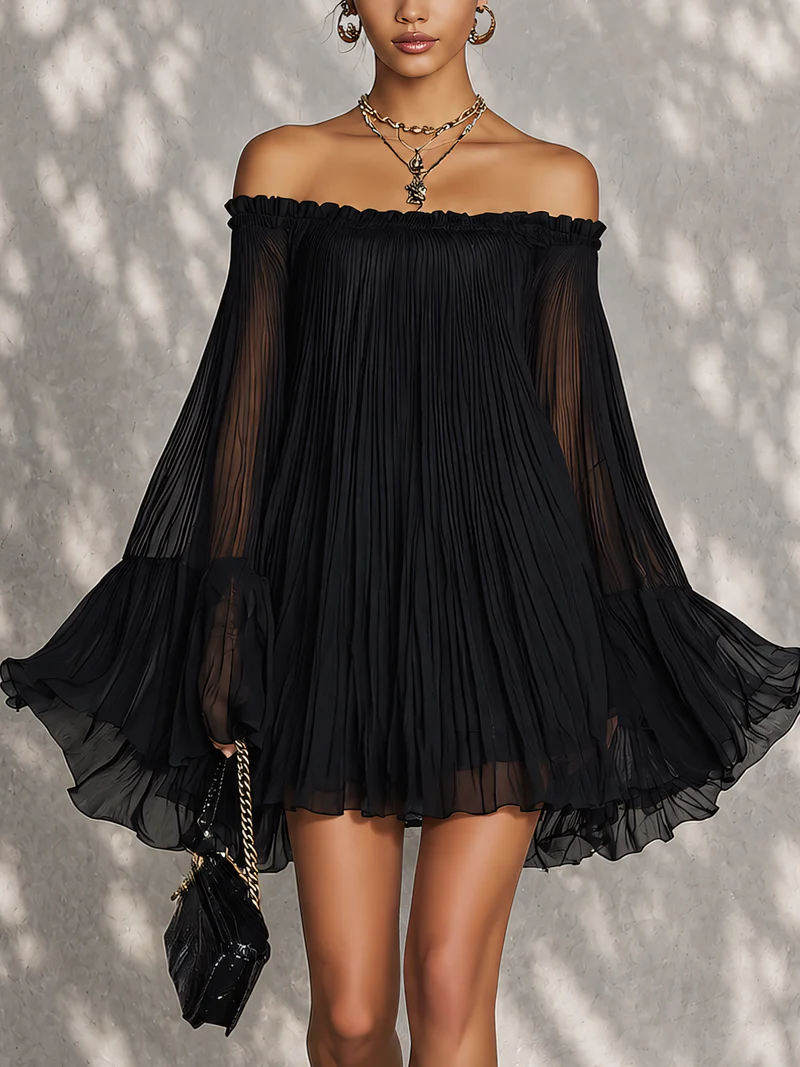 Selina – Minivestido preto com mangas de folhos