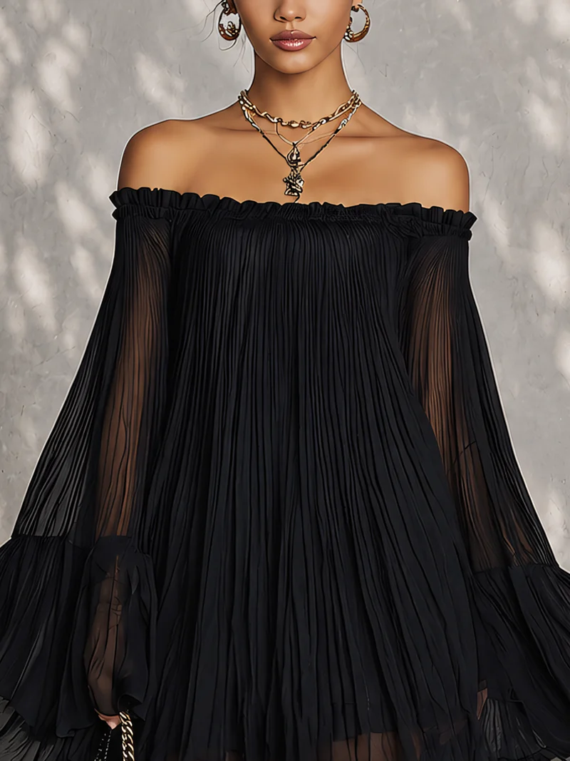 Selina – Minivestido preto com mangas de folhos