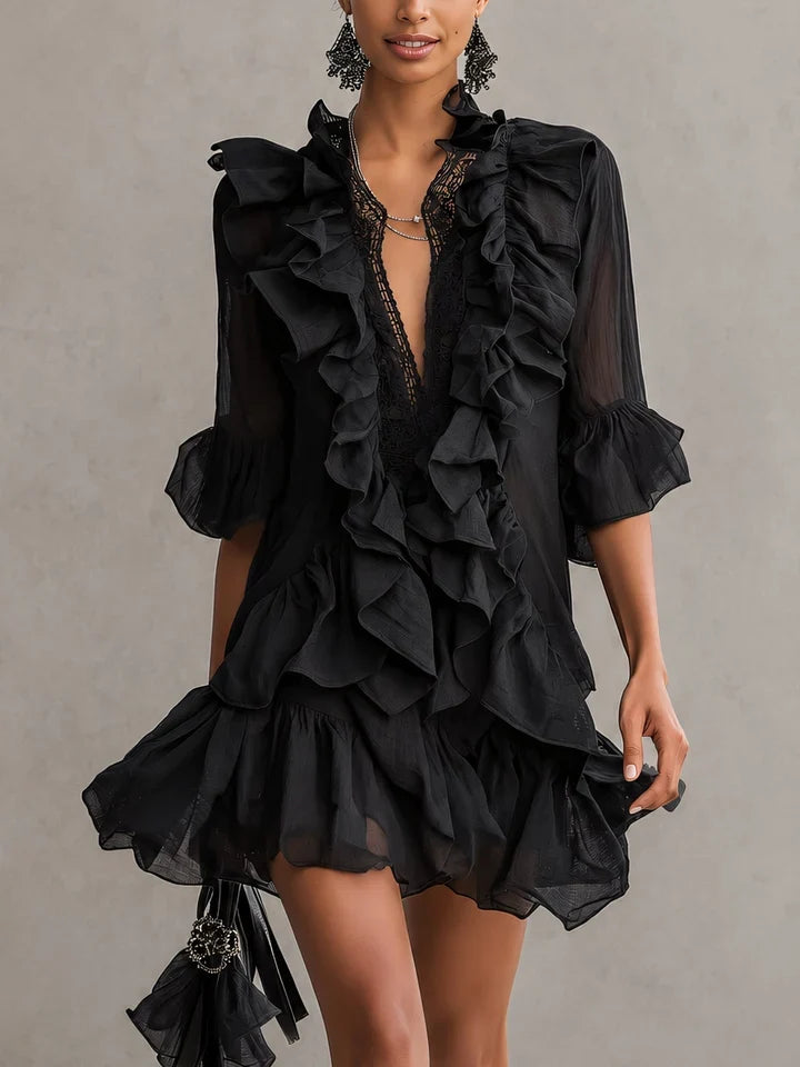 Anaïs - Minivestido de chiffon com folhos