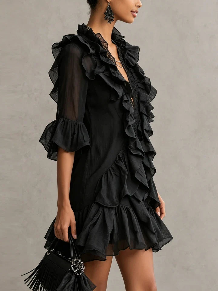 Anaïs - Minivestido de chiffon com folhos