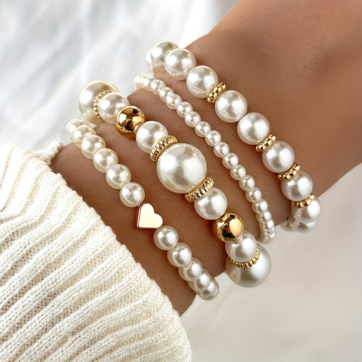 Conjunto de 4 Pulseiras de Pérolas Empilháveis | 1+1 grátis hoje