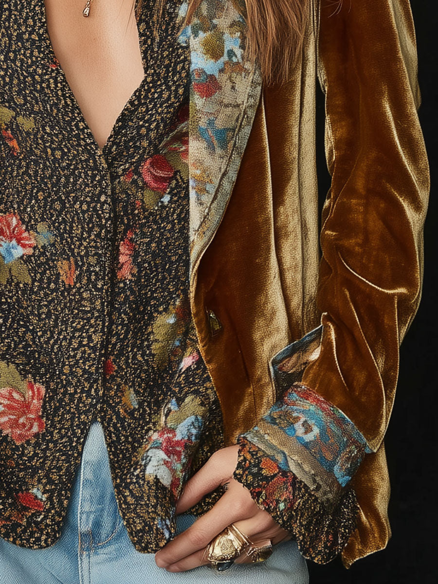 Blazer Vintage Feminino com Estampado Patchwork Floral