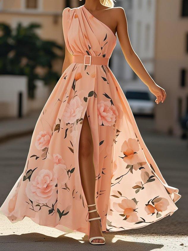 Julie | Vestido Maxi de Chiffon Verde com Estampado Floral